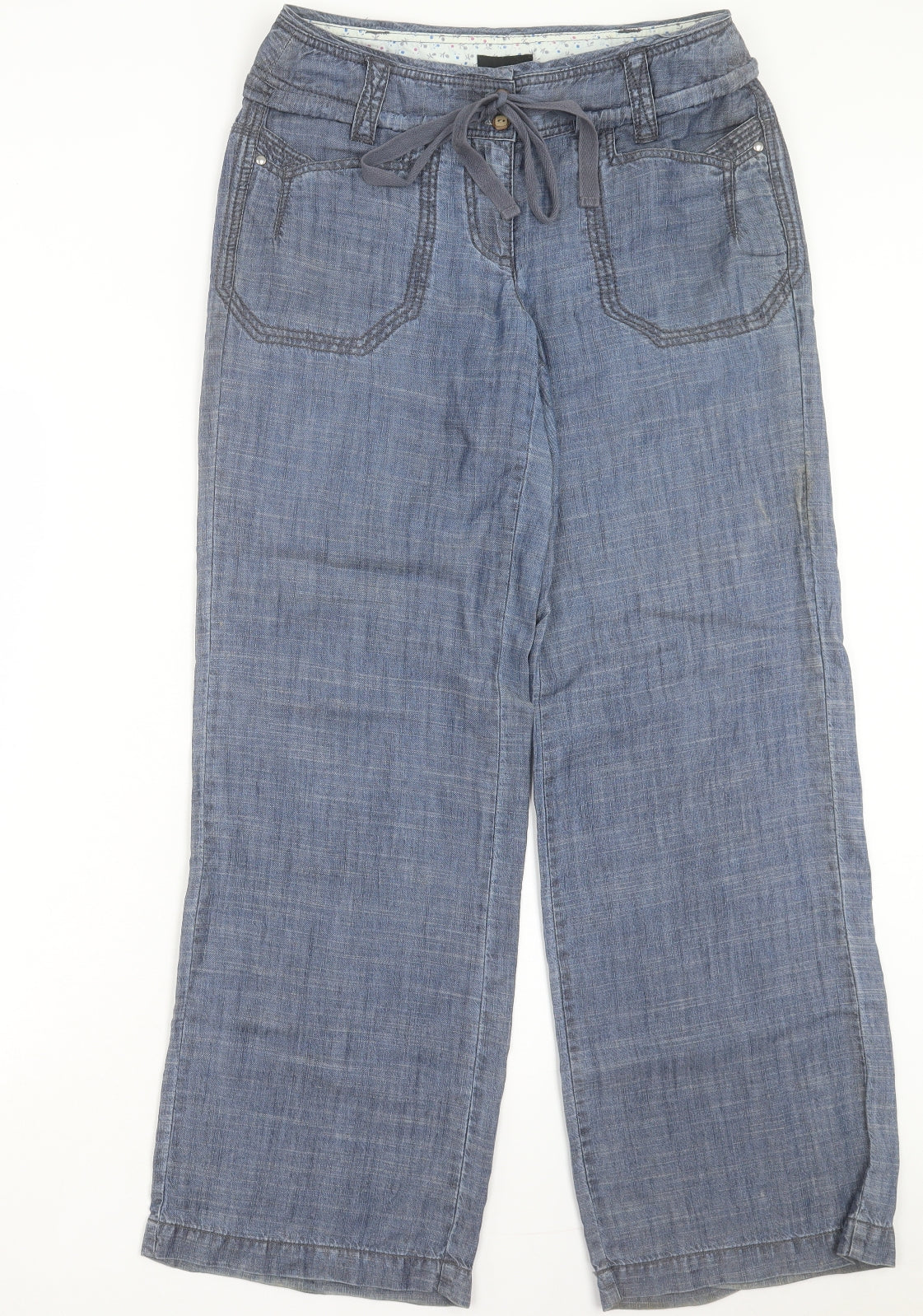 NEXT Womens Blue Lyocell Trousers Size 10 L31 in Regular Button
