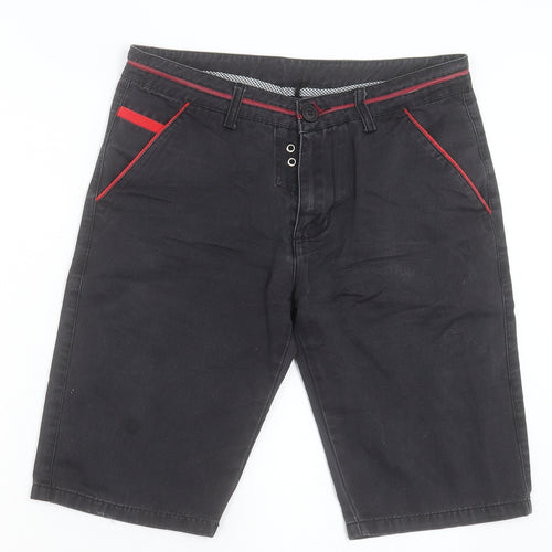 Motor Mens Black Cotton Bermuda Shorts Size 32 in L12 in Regular Button