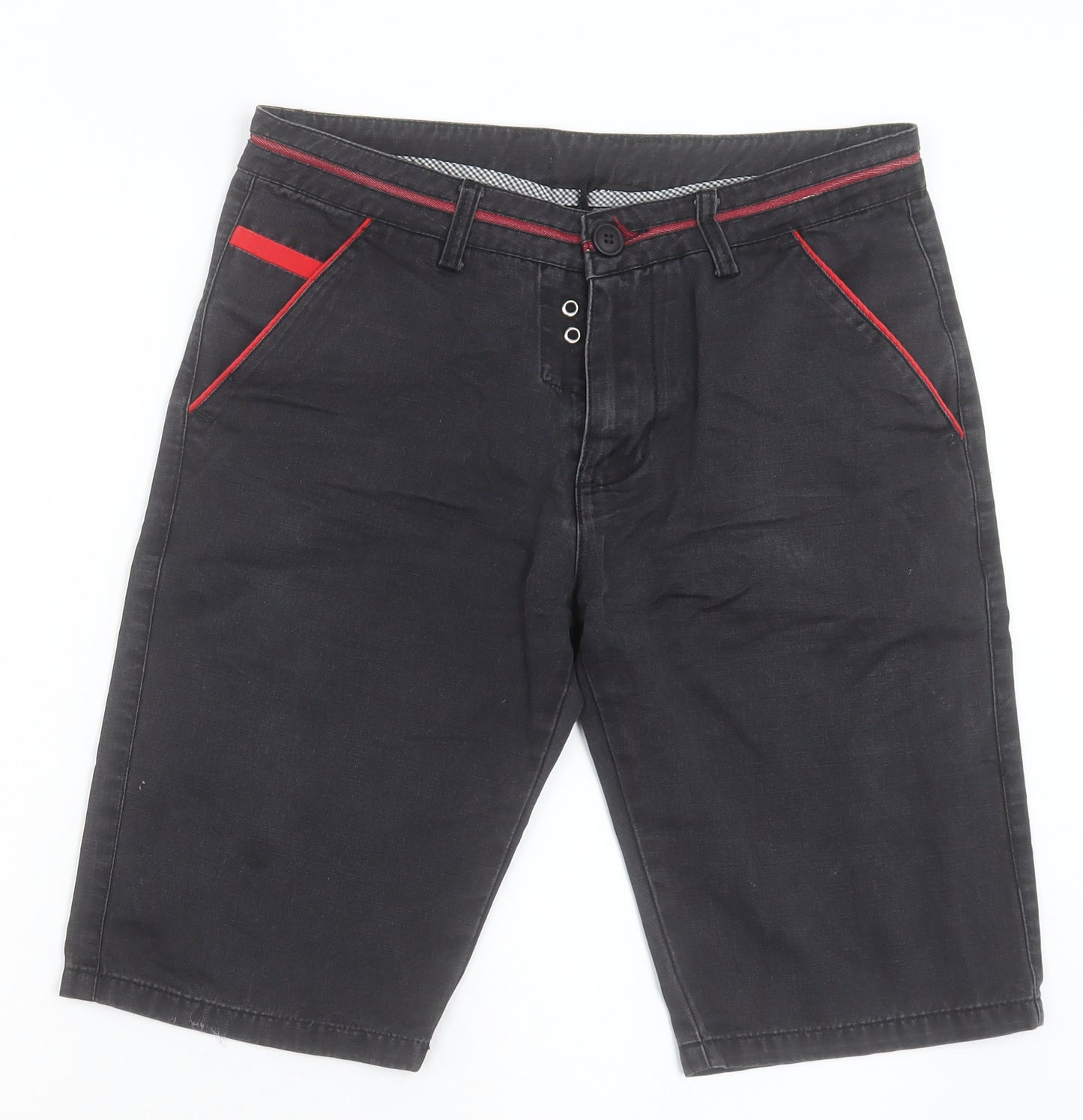 Motor Mens Black Cotton Bermuda Shorts Size 32 in L12 in Regular Button