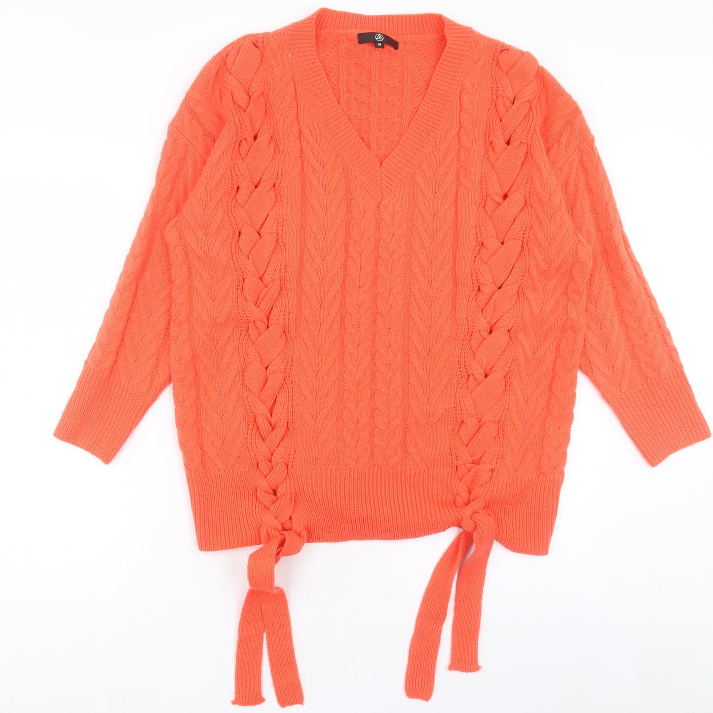 Missguided Womens Orange V-Neck Acrylic Pullover Jumper Size M