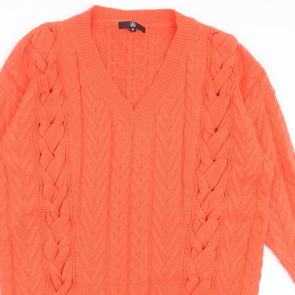 Missguided Womens Orange V-Neck Acrylic Pullover Jumper Size M