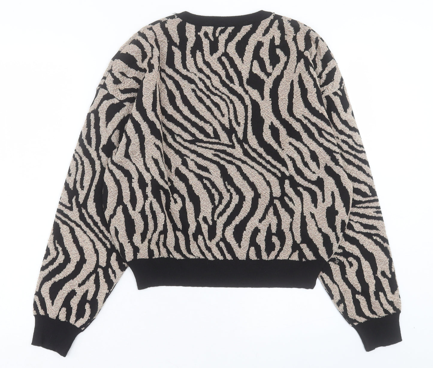 Warehouse Womens Black Crew Neck Animal Print Viscose Pullover Jumper Size S