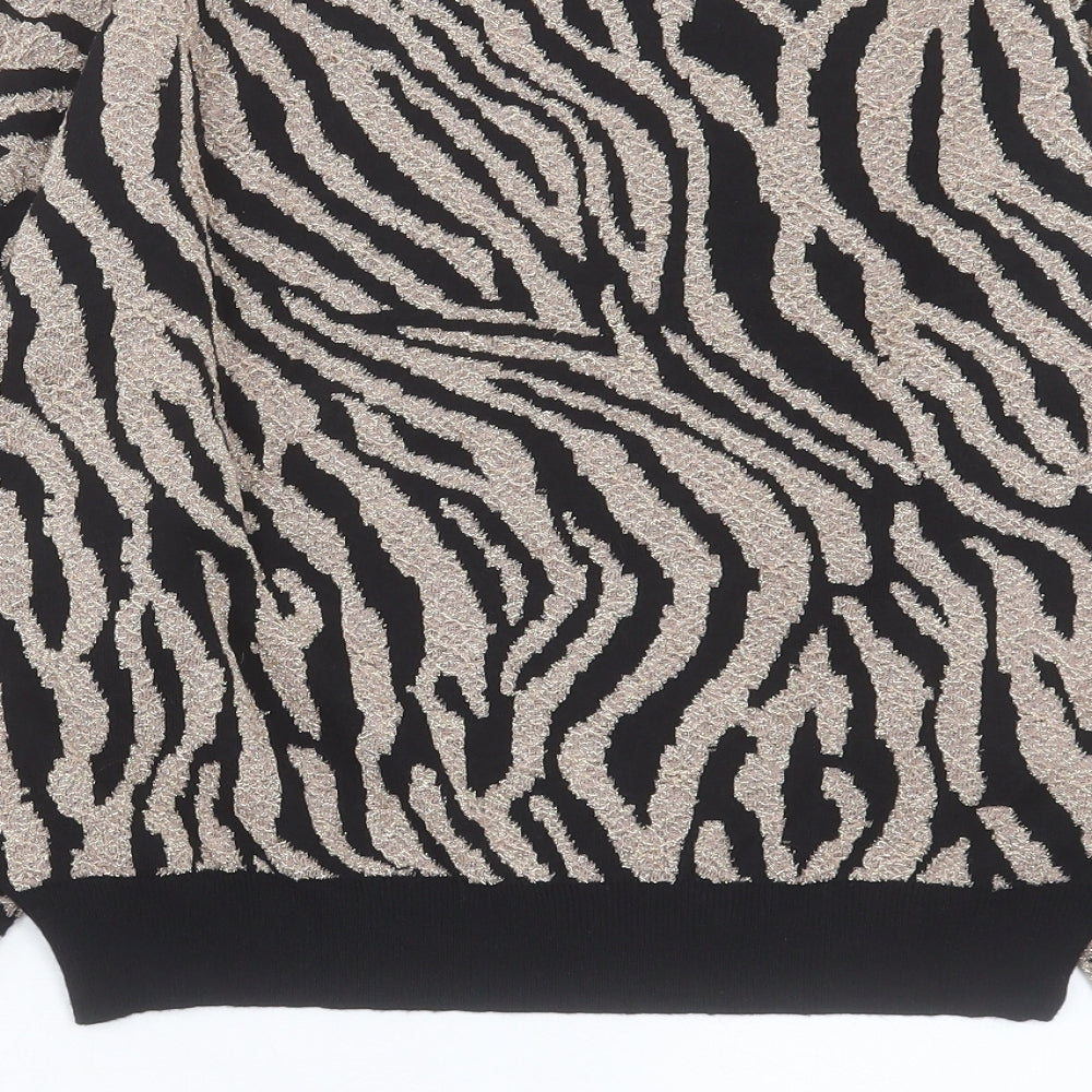 Warehouse Womens Black Crew Neck Animal Print Viscose Pullover Jumper Size S