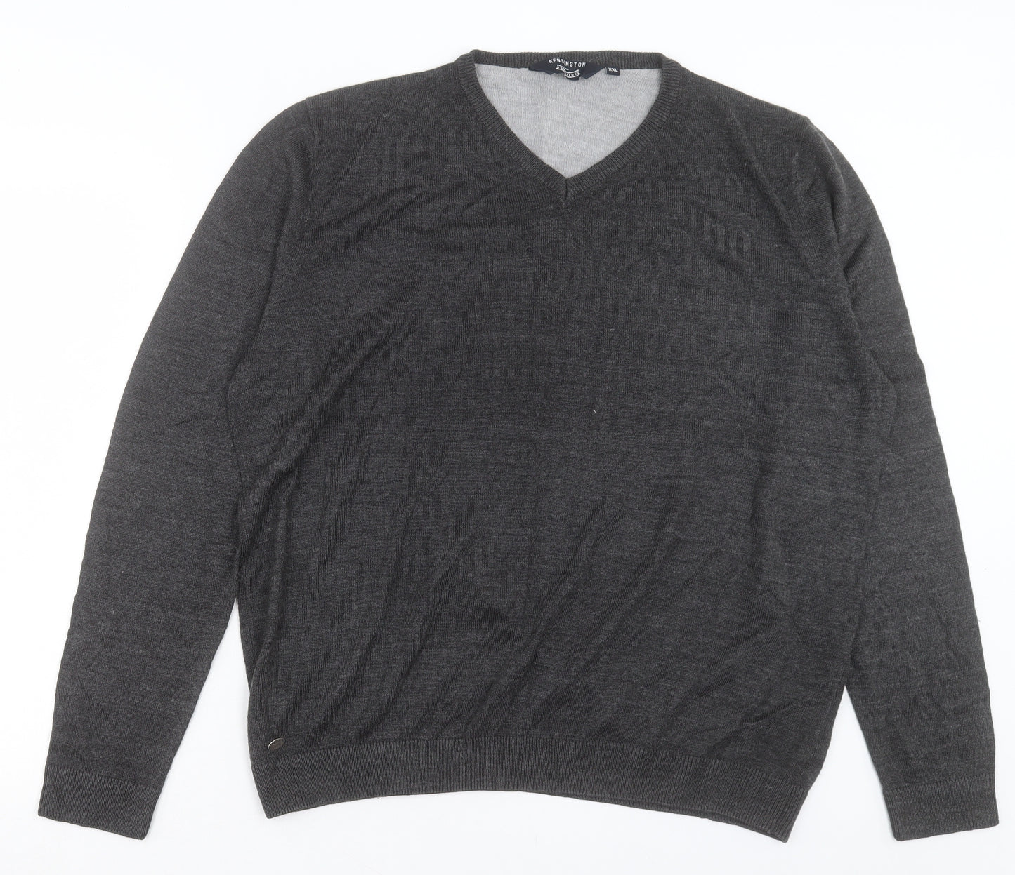 Kensington Mens Grey V-Neck Acrylic Pullover Jumper Size 2XL