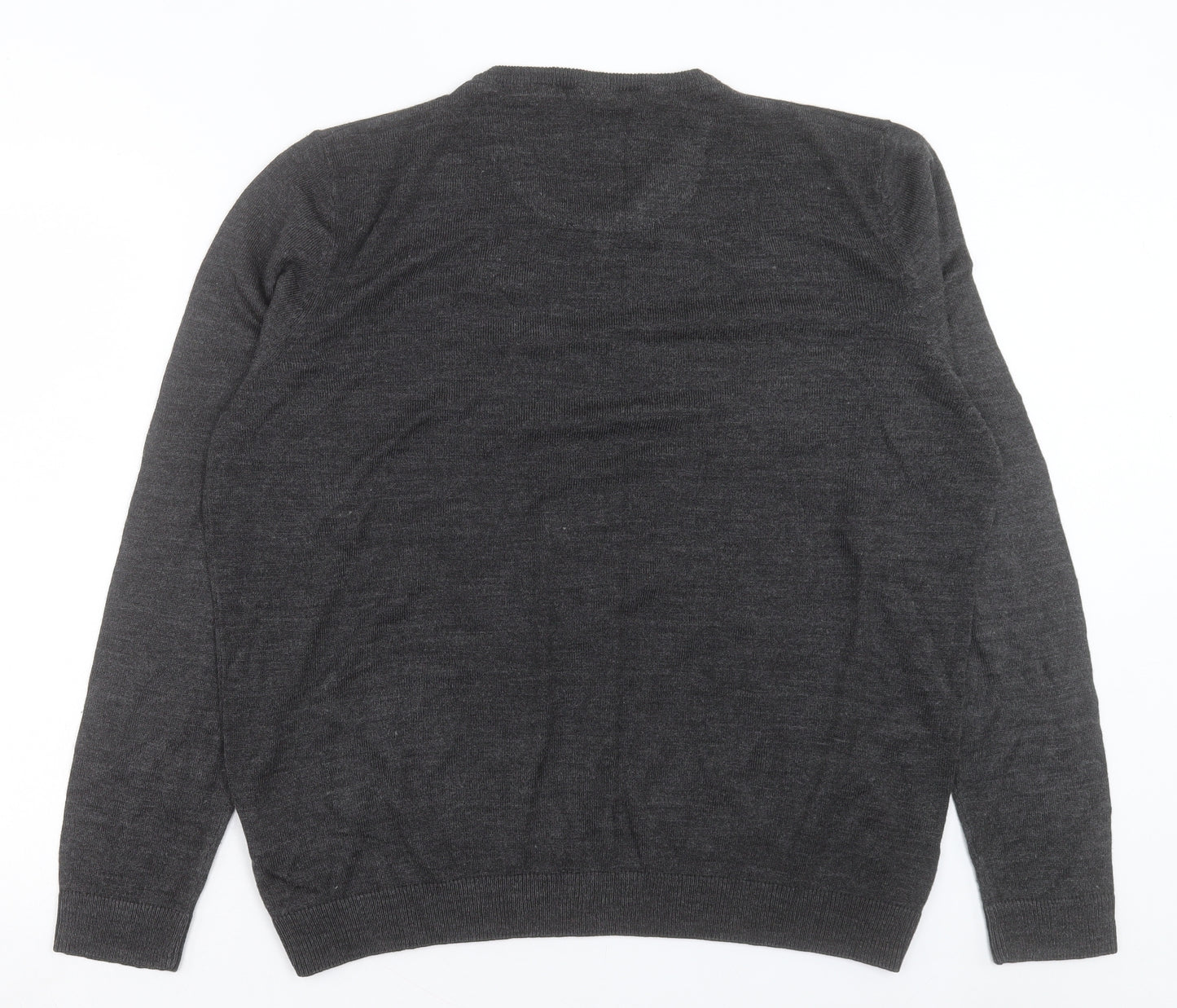 Kensington Mens Grey V-Neck Acrylic Pullover Jumper Size 2XL
