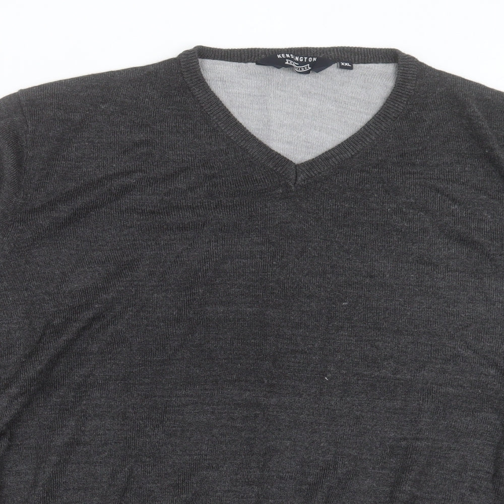 Kensington Mens Grey V-Neck Acrylic Pullover Jumper Size 2XL