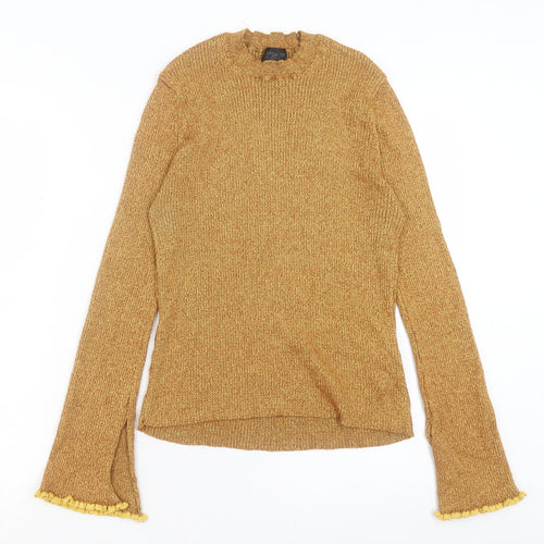 Topshop Womens Yellow Round Neck Viscose Pullover Jumper Size 16