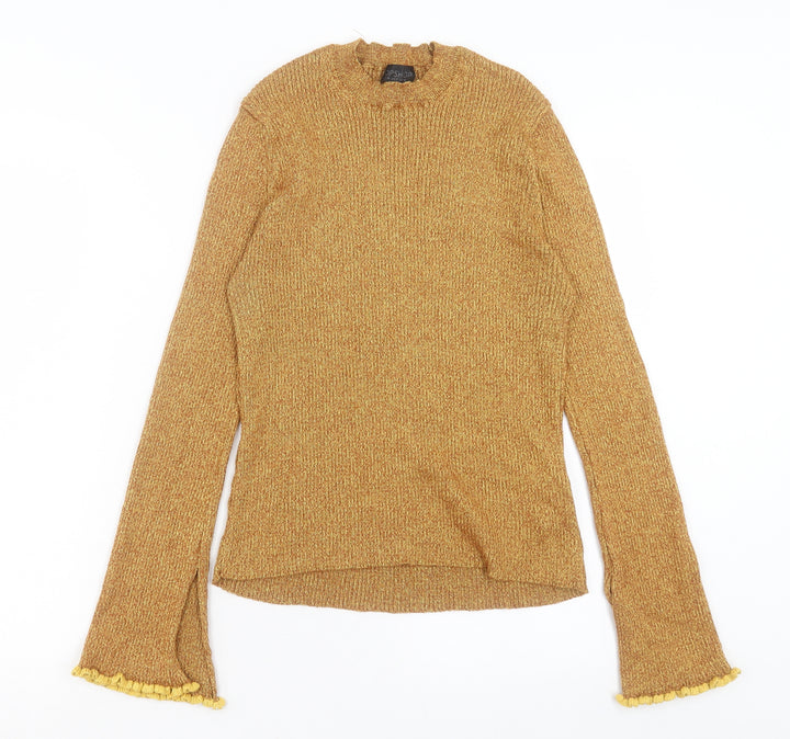 Topshop Womens Yellow Round Neck Viscose Pullover Jumper Size 16