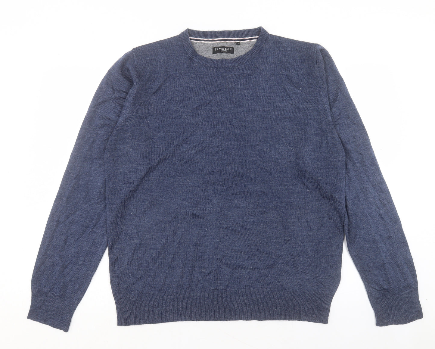 Brave Soul Mens Blue Crew Neck Acrylic Pullover Jumper Size 2XL