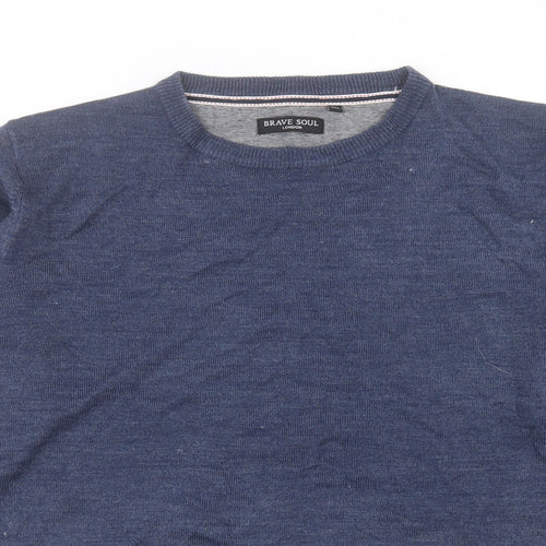 Brave Soul Mens Blue Crew Neck Acrylic Pullover Jumper Size 2XL