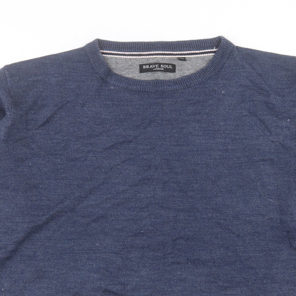 Brave Soul Mens Blue Crew Neck Acrylic Pullover Jumper Size 2XL