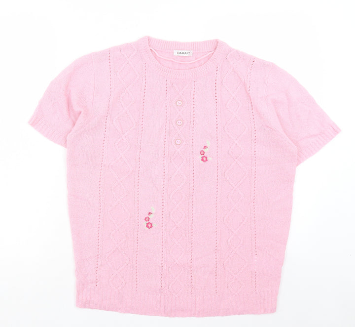 Damart Womens Pink Acrylic Basic T-Shirt Size 14 Crew Neck