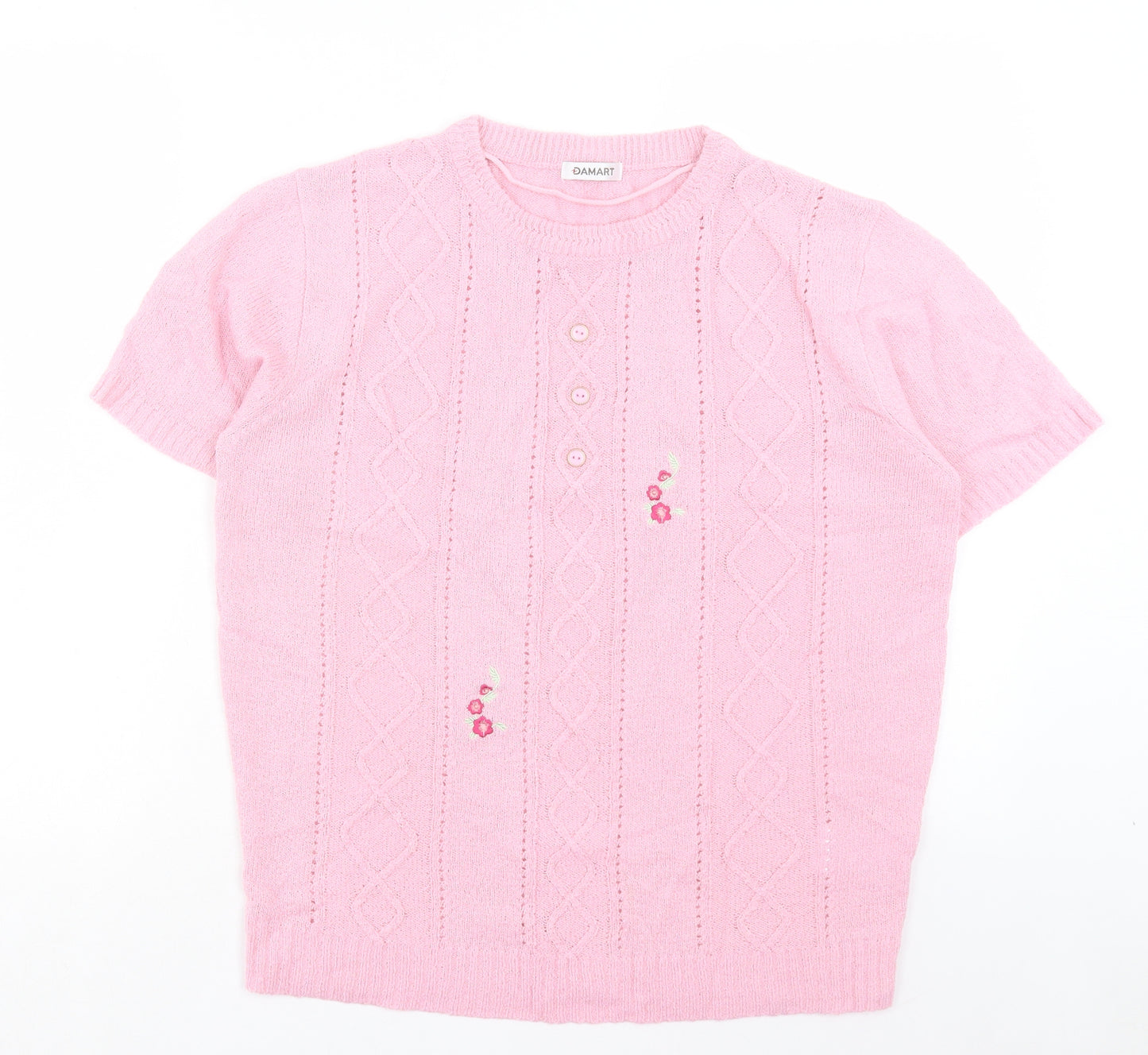 Damart Womens Pink Acrylic Basic T-Shirt Size 14 Crew Neck