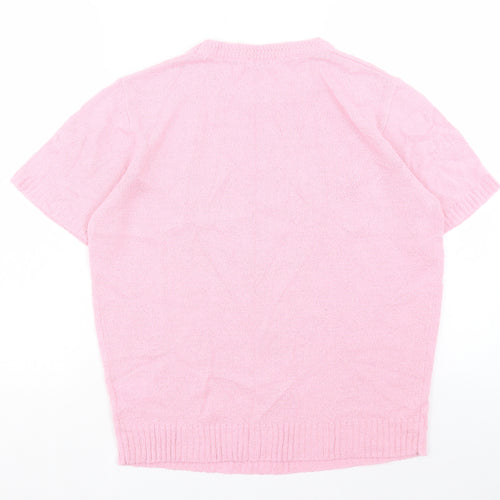 Damart Womens Pink Acrylic Basic T-Shirt Size 14 Crew Neck