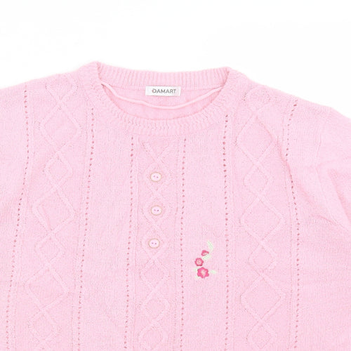 Damart Womens Pink Acrylic Basic T-Shirt Size 14 Crew Neck