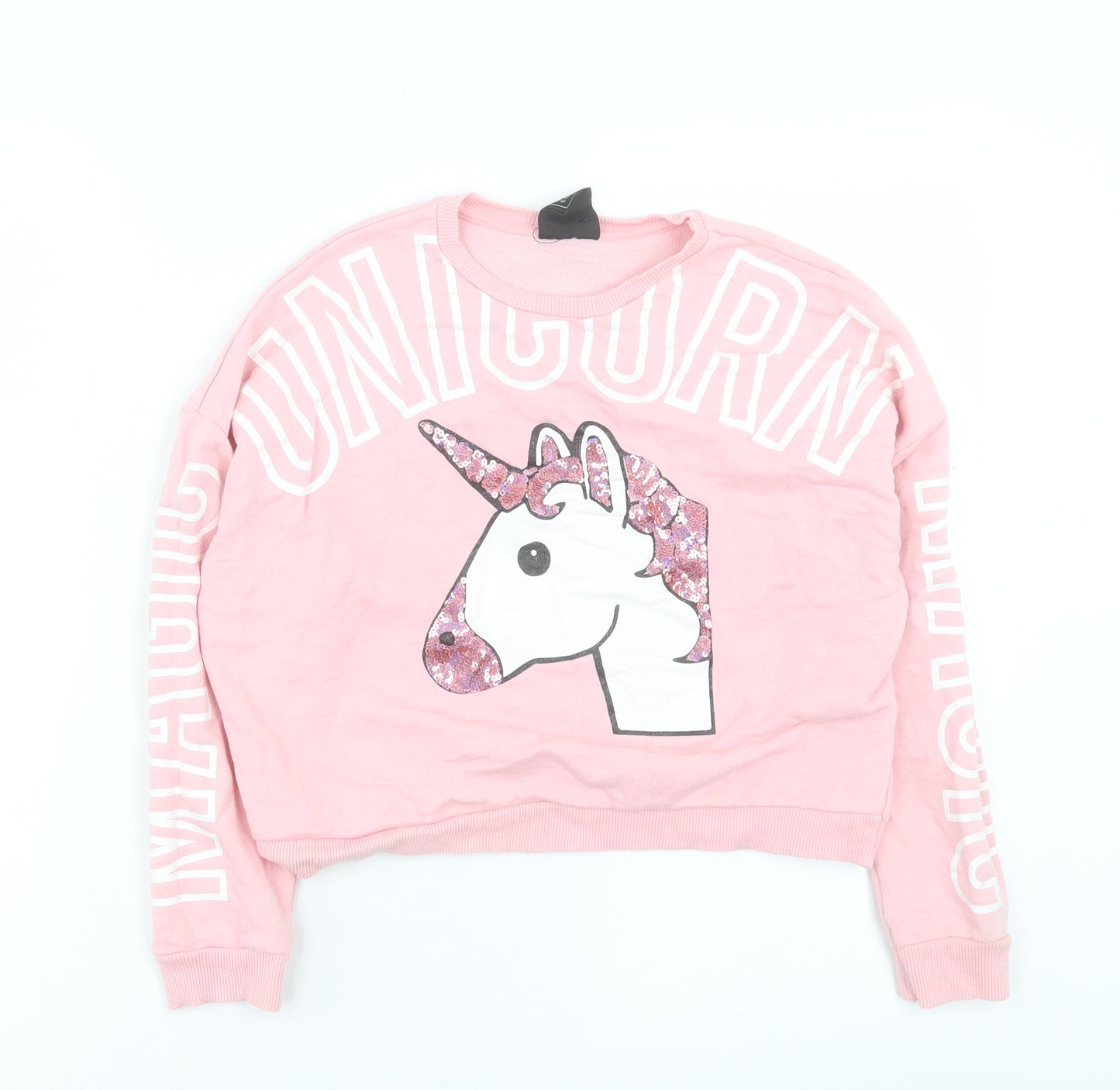 Primark Girls Pink Cotton Pullover Sweatshirt Size 10-11 Years Pullover - Unicorn
