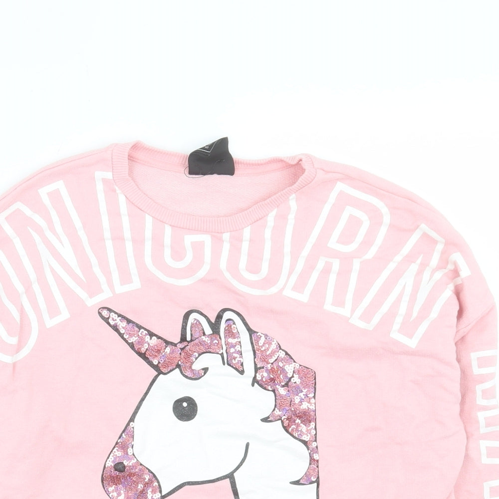 Primark Girls Pink Cotton Pullover Sweatshirt Size 10-11 Years Pullover - Unicorn