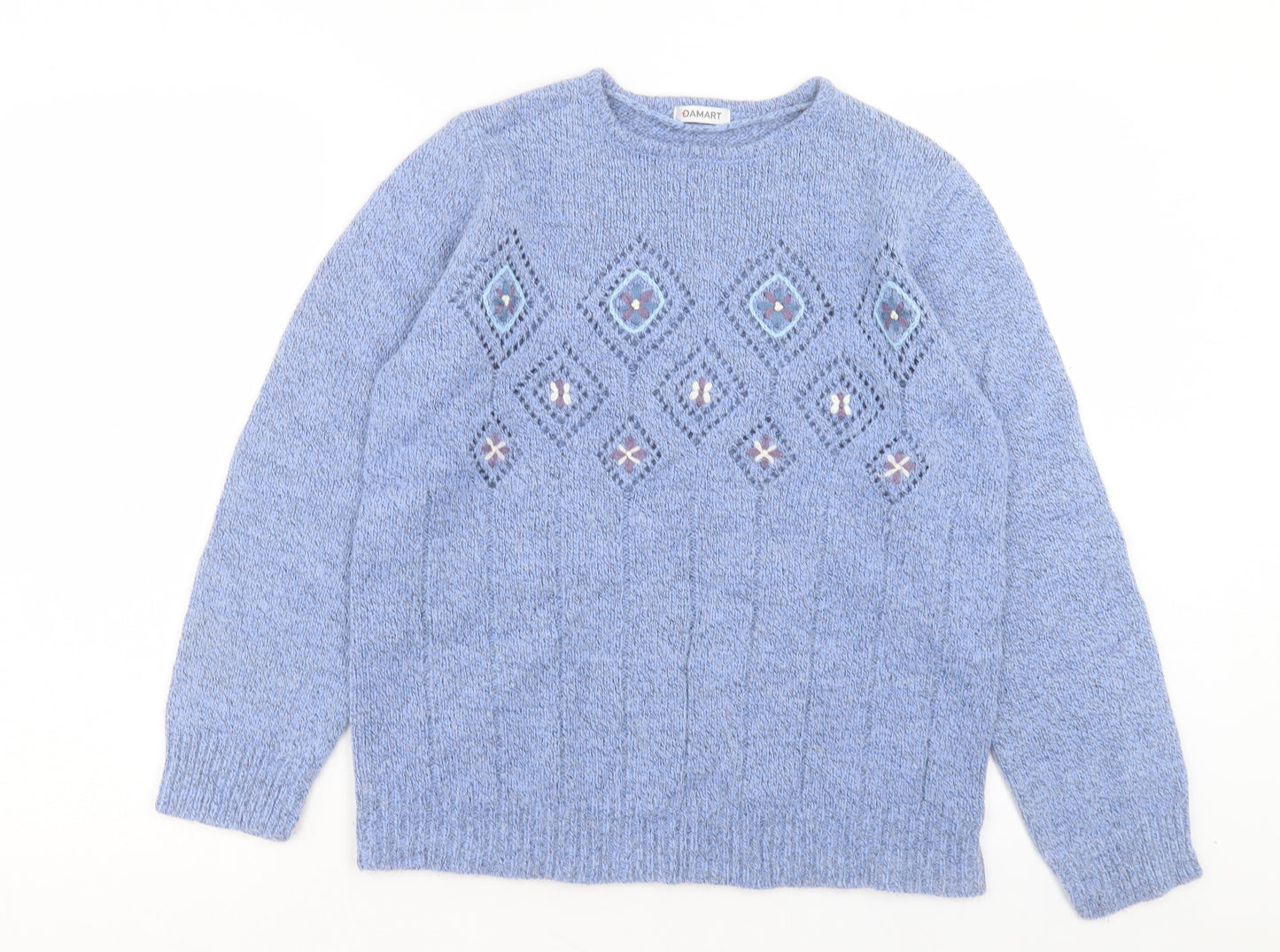Damart Womens Blue Crew Neck Acrylic Pullover Jumper Size 14