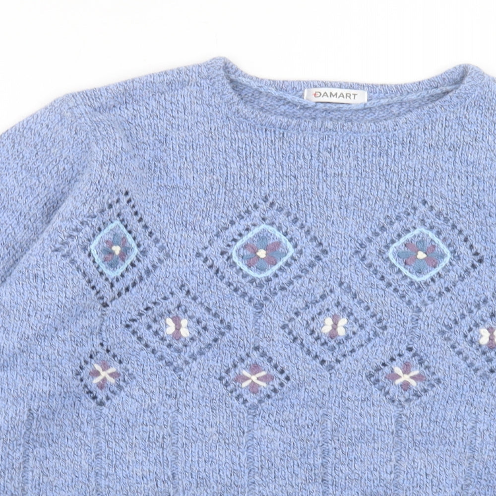 Damart Womens Blue Crew Neck Acrylic Pullover Jumper Size 14