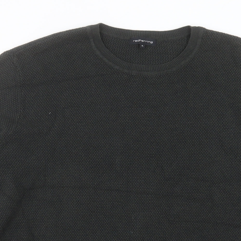 Red Herring Mens Green Crew Neck Cotton Pullover Jumper Size XL