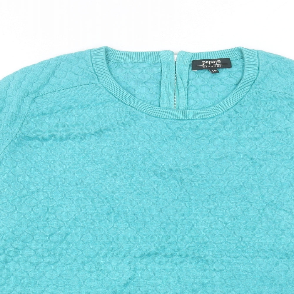 Papaya Womens Blue Crew Neck Viscose Full Zip Jumper Size 16