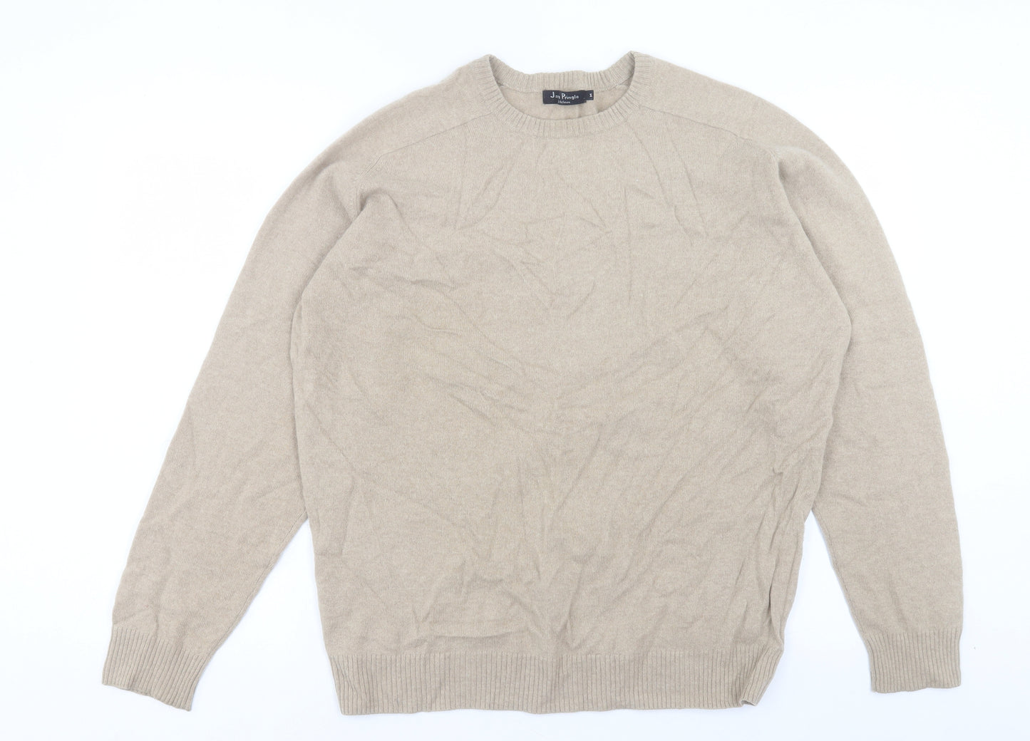 James Pringle Mens Beige Crew Neck Cashmere Pullover Jumper Size M