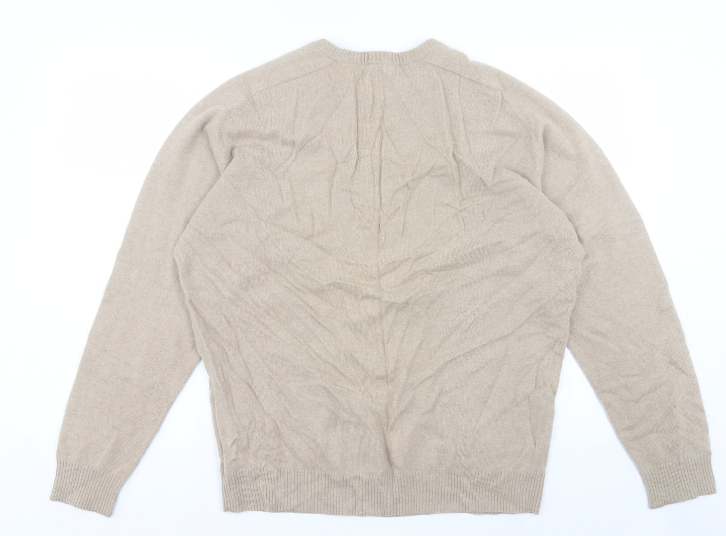 James Pringle Mens Beige Crew Neck Cashmere Pullover Jumper Size M