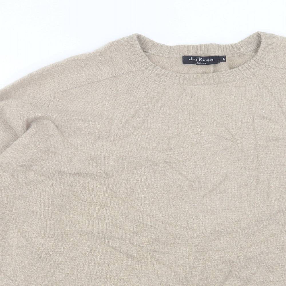 James Pringle Mens Beige Crew Neck Cashmere Pullover Jumper Size M