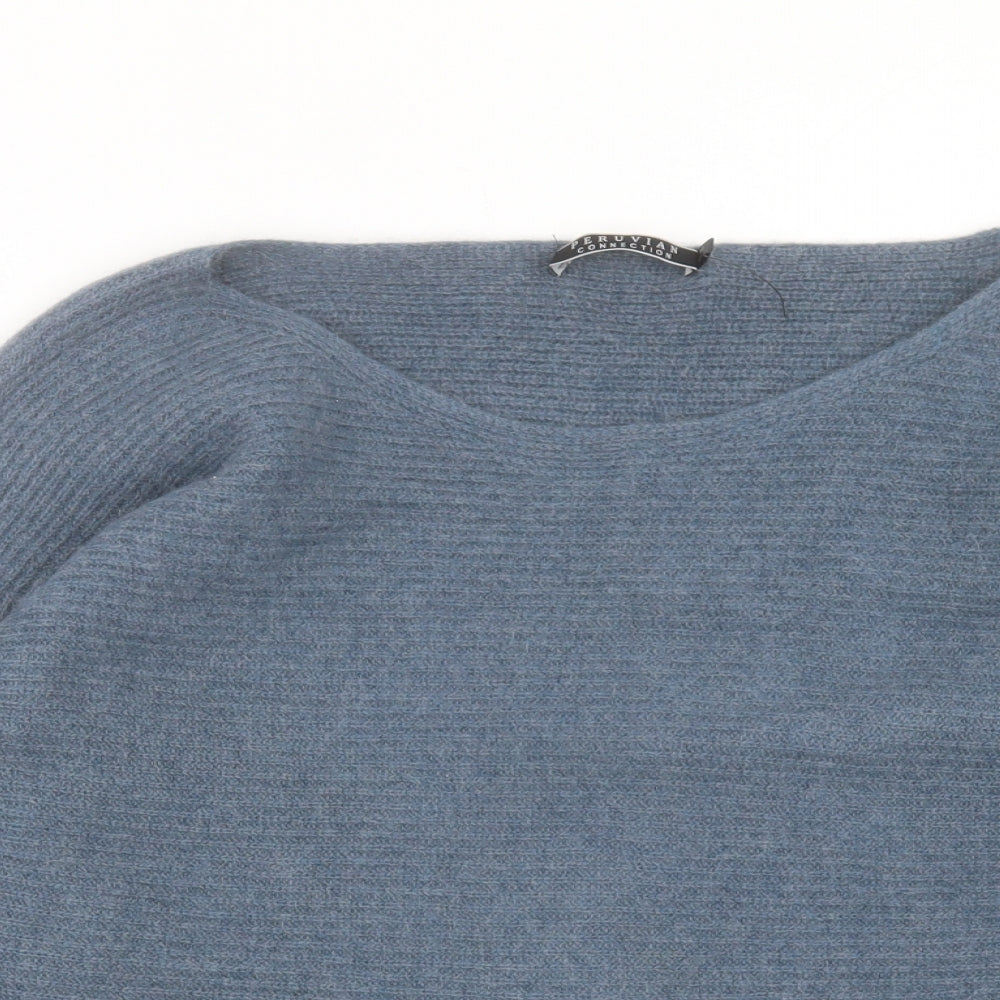 Peruvian Alpaca Co Womens Blue Boat Neck Alpaca Pullover Jumper Size M