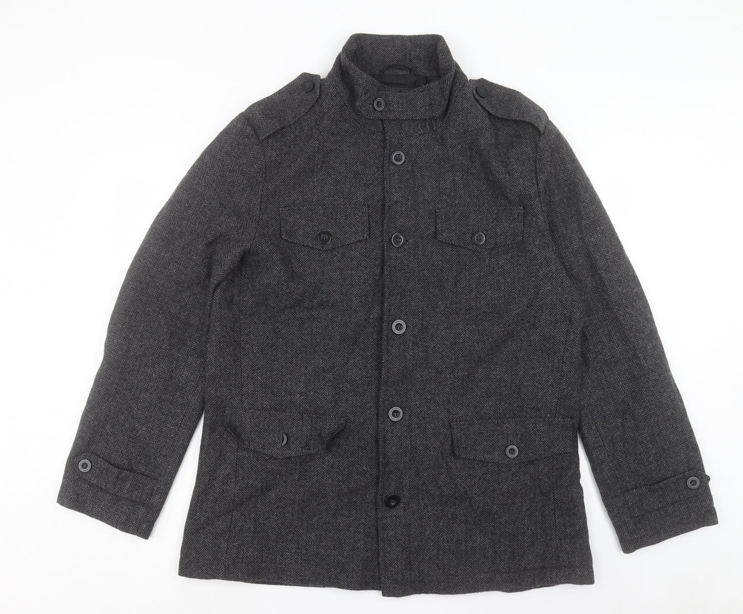 Jeff Banks Mens Grey Military Jacket Jacket Size L Button