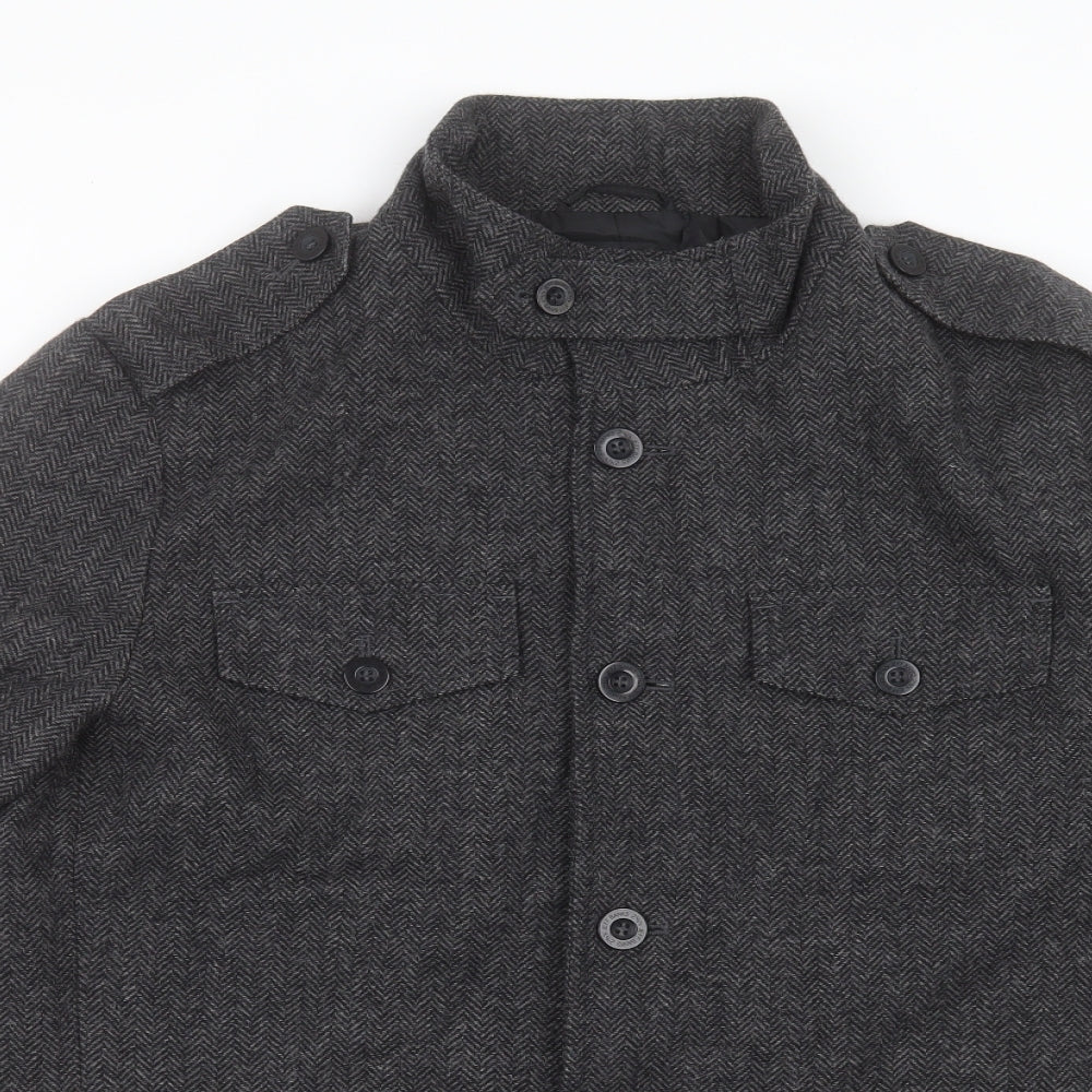 Jeff Banks Mens Grey Military Jacket Jacket Size L Button