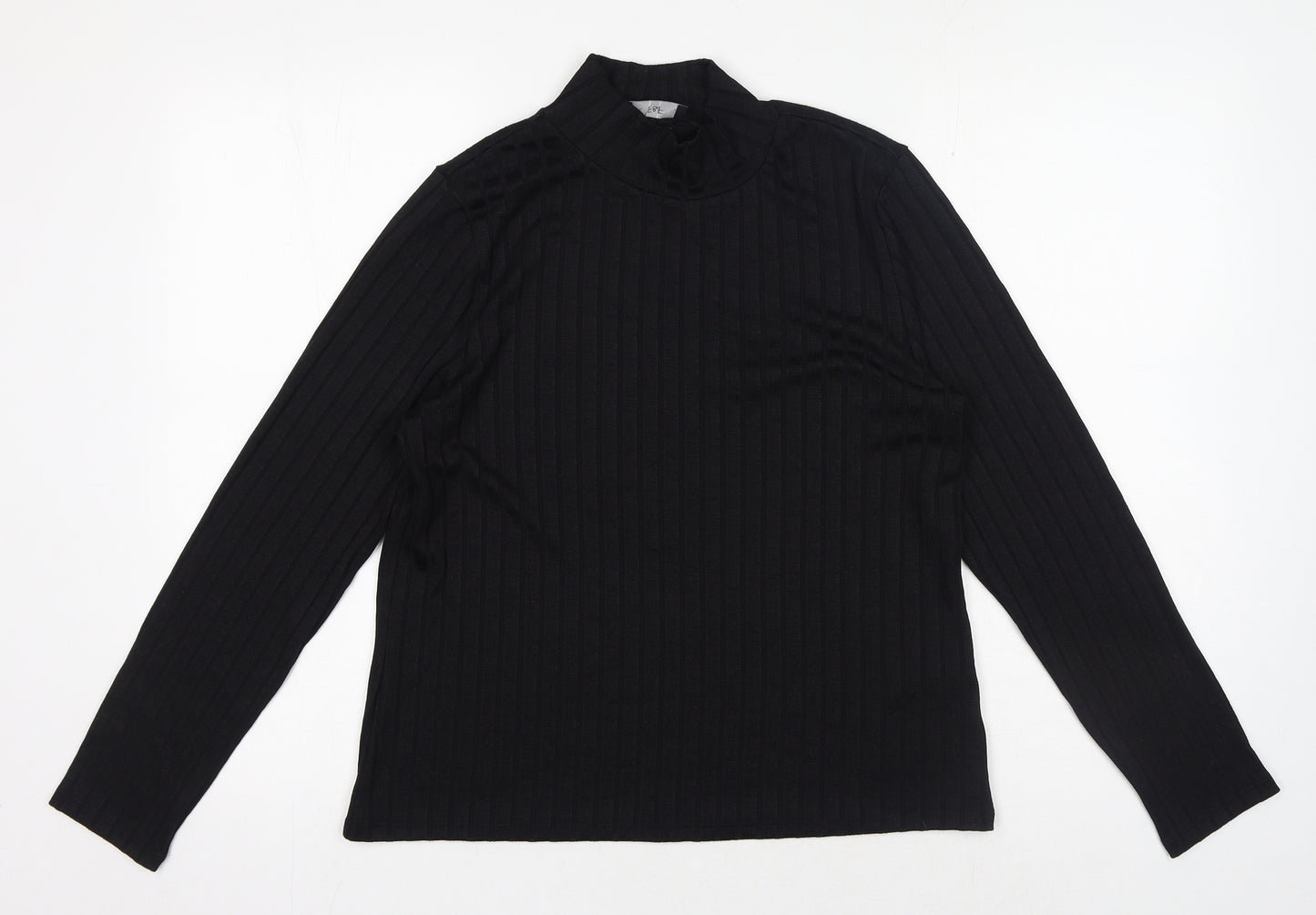 F&F Womens Black Striped Polyester Basic T-Shirt Size 16 High Neck