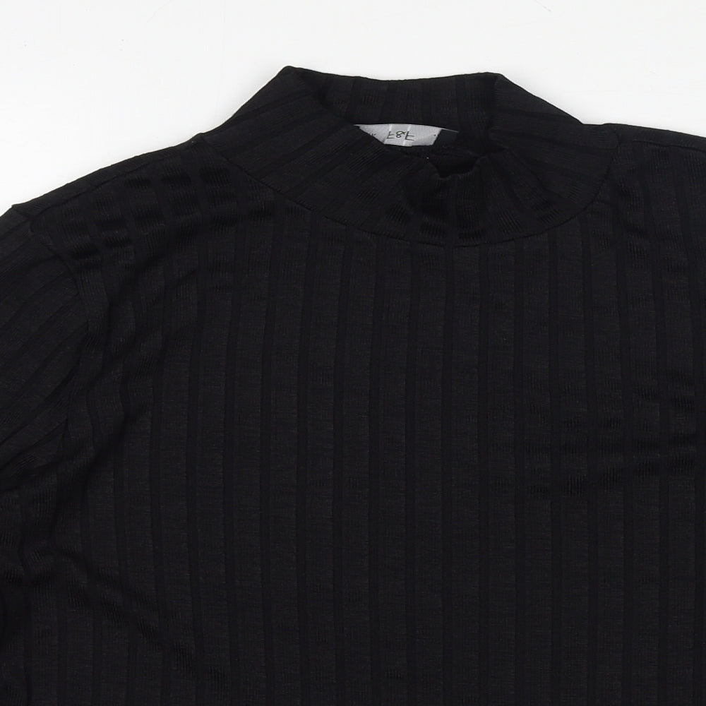 F&F Womens Black Striped Polyester Basic T-Shirt Size 16 High Neck