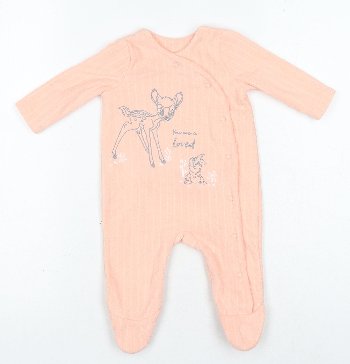 Disney Baby Girls Pink Polyester Babygrow One-Piece Size 0-3 Months Button - Bambi Disney