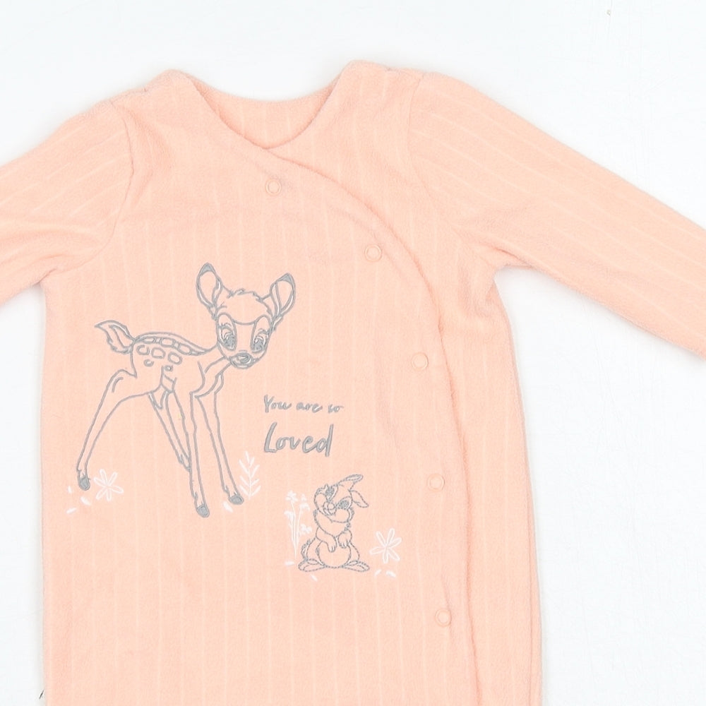Disney Baby Girls Pink Polyester Babygrow One-Piece Size 0-3 Months Button - Bambi Disney