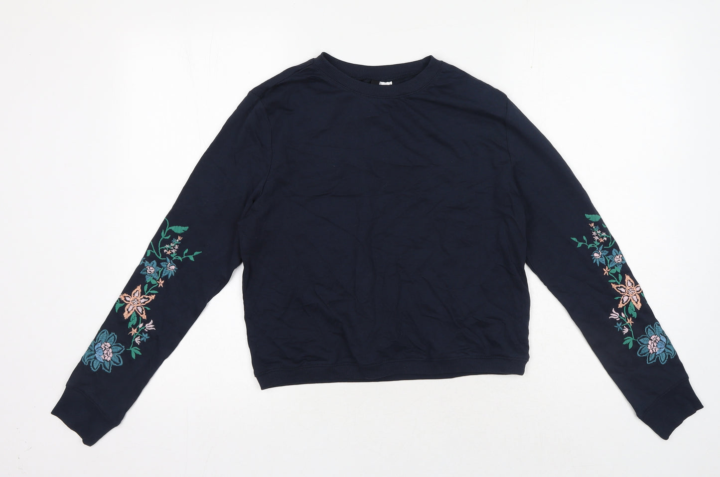 Primark Womens Blue Cotton Pullover Sweatshirt Size S Pullover - Flower embroidery on sleeves