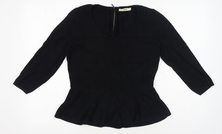 Oasis Womens Black Cotton Basic T-Shirt Size M - Peplum