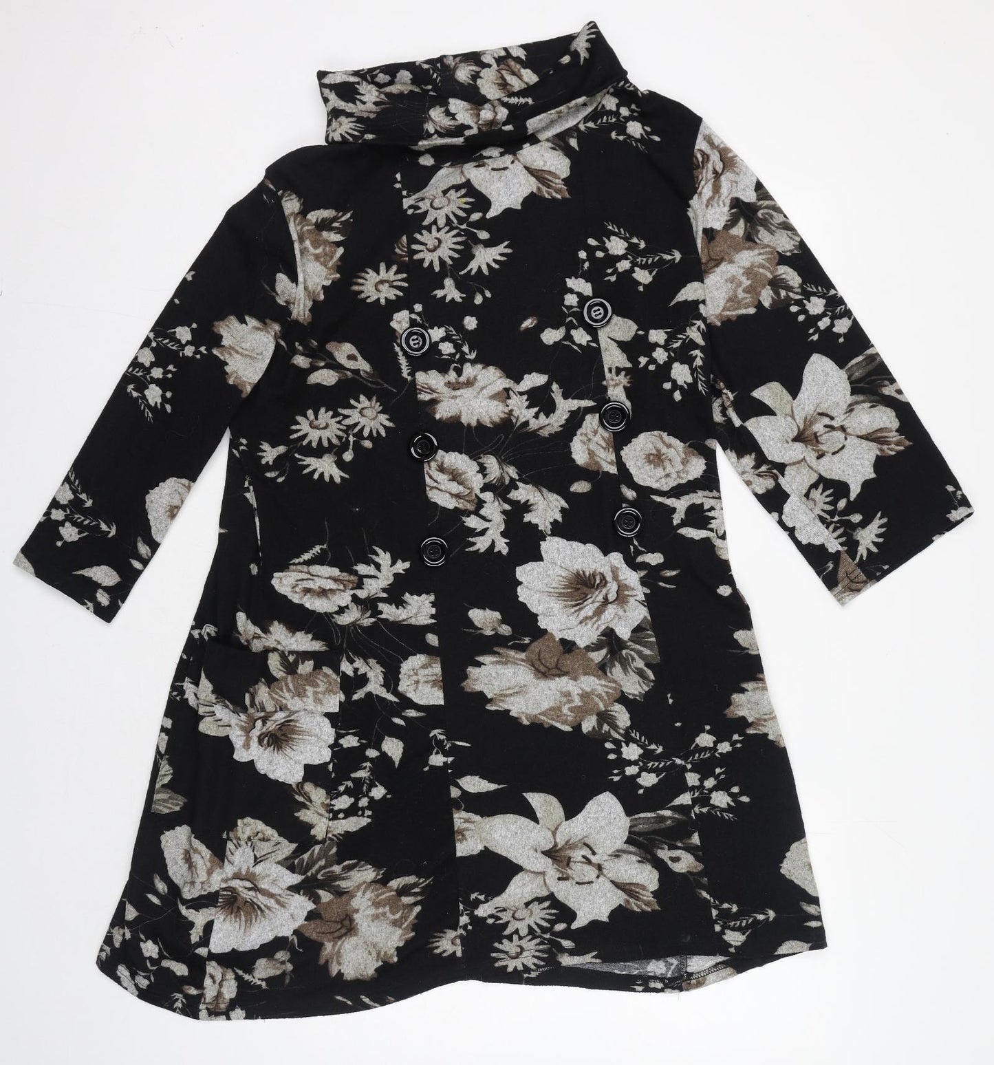 Izabel London Womens Black Floral Polyester A-Line Size 22 High Neck Pullover