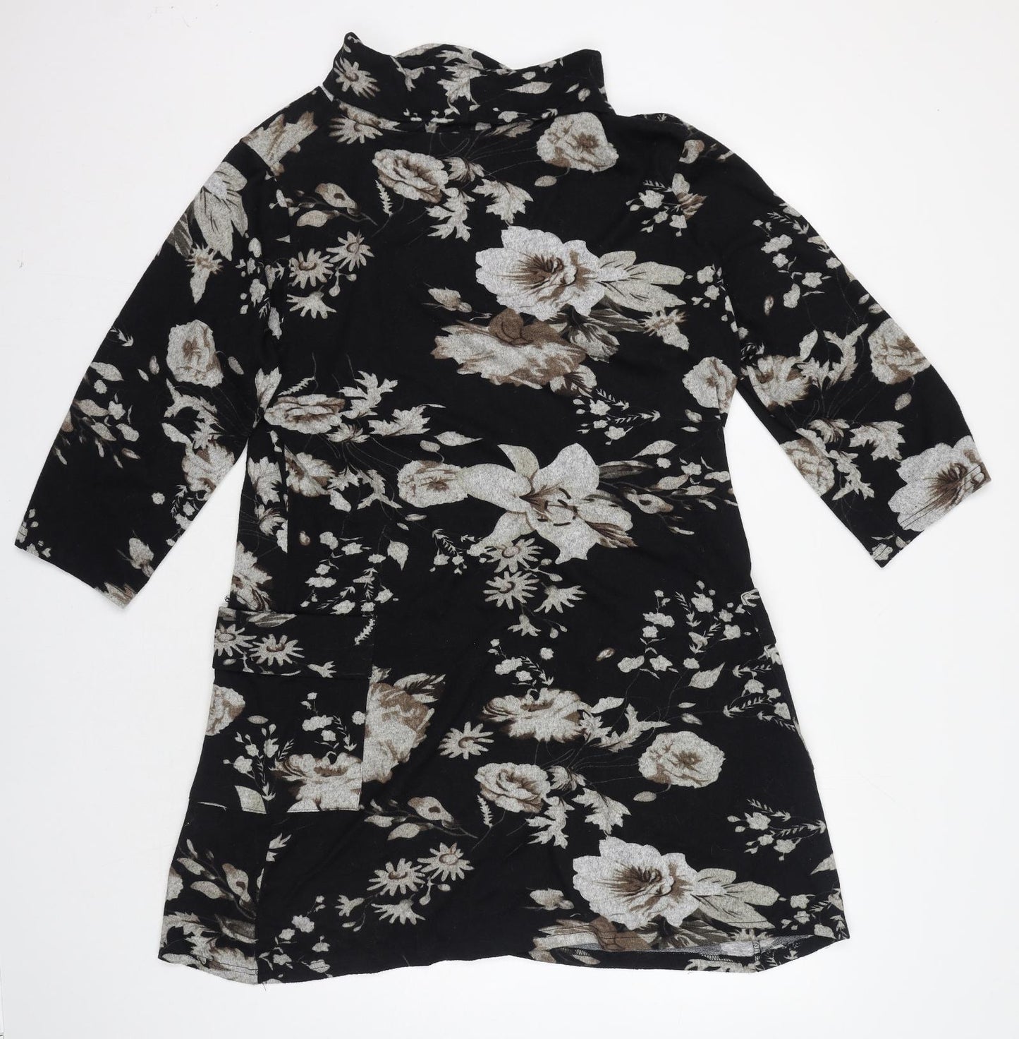 Izabel London Womens Black Floral Polyester A-Line Size 22 High Neck Pullover