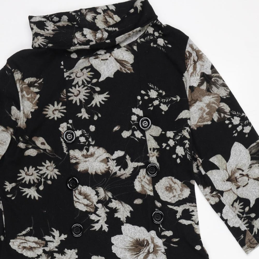 Izabel London Womens Black Floral Polyester A-Line Size 22 High Neck Pullover