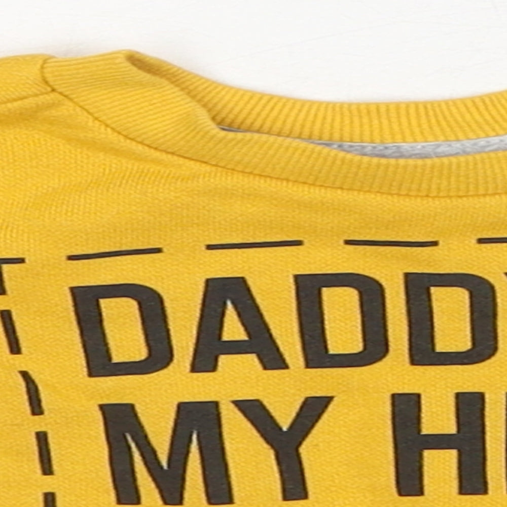 Primark Boys Yellow Cotton Basic Casual Size 0-3 Months Crew Neck Pullover - Daddy Is My Hero Slogan