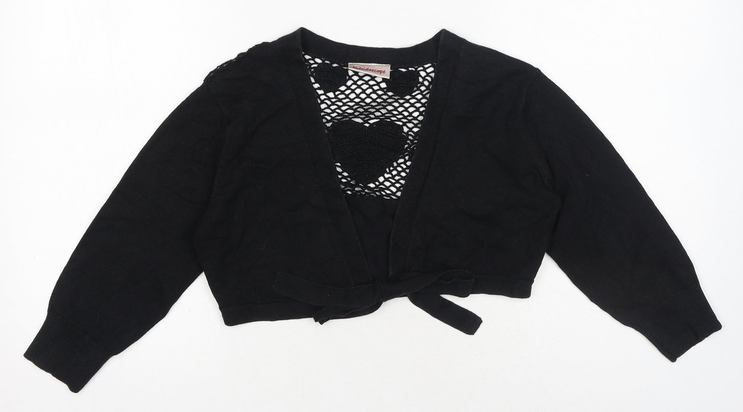 Kaleidoscope Womens Black V-Neck Ramie Shrug Jumper Size 14 - Tie Front, Knit see through top half of back