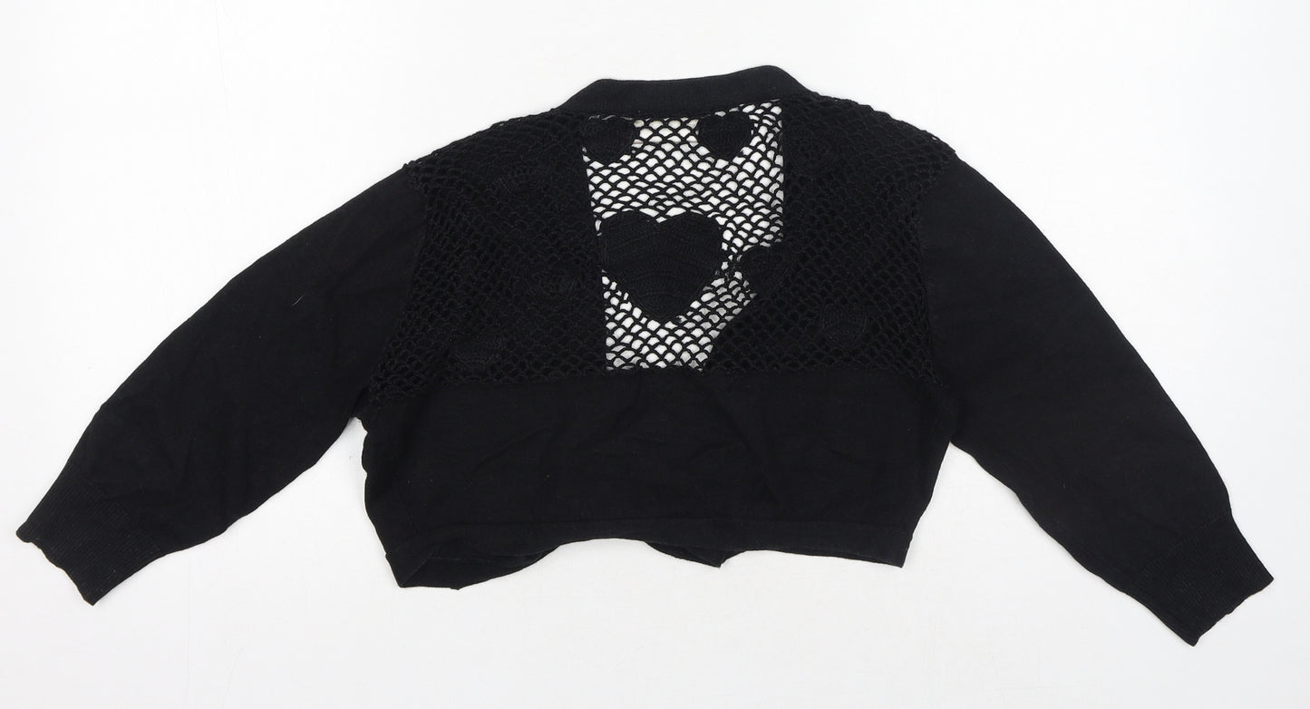 Kaleidoscope Womens Black V-Neck Ramie Shrug Jumper Size 14 - Tie Front, Knit see through top half of back