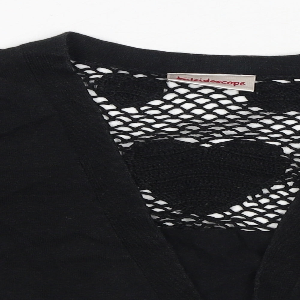 Kaleidoscope Womens Black V-Neck Ramie Shrug Jumper Size 14 - Tie Front, Knit see through top half of back