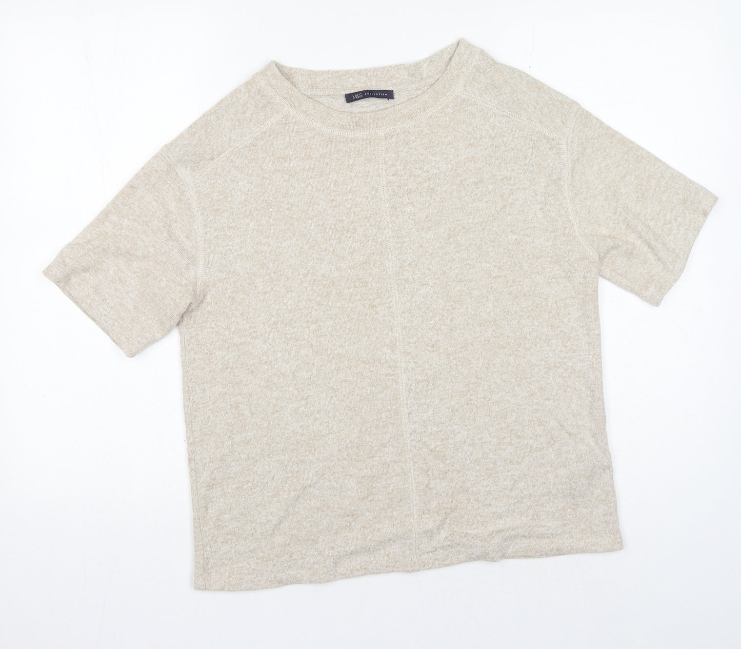 Marks and Spencer Womens Beige Viscose Basic T-Shirt Size 8 Crew Neck