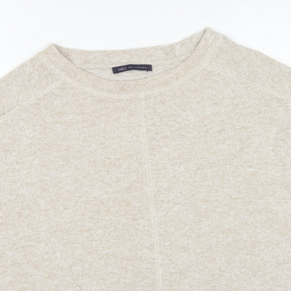 Marks and Spencer Womens Beige Viscose Basic T-Shirt Size 8 Crew Neck