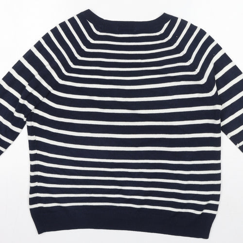 TU Womens Blue Striped Acrylic Basic T-Shirt Size 12 Crew Neck
