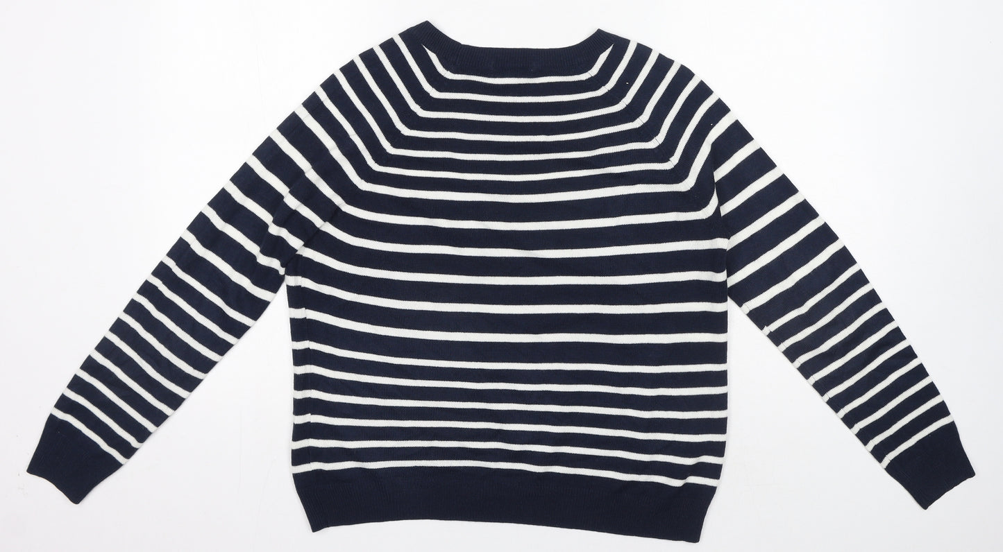 TU Womens Blue Striped Acrylic Basic T-Shirt Size 12 Crew Neck