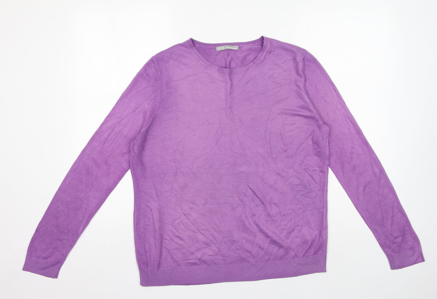 Marks and Spencer Womens Purple Acrylic Basic T-Shirt Size 14 Crew Neck