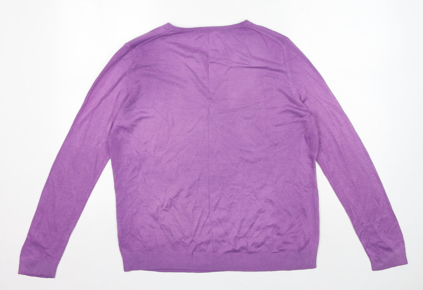 Marks and Spencer Womens Purple Acrylic Basic T-Shirt Size 14 Crew Neck